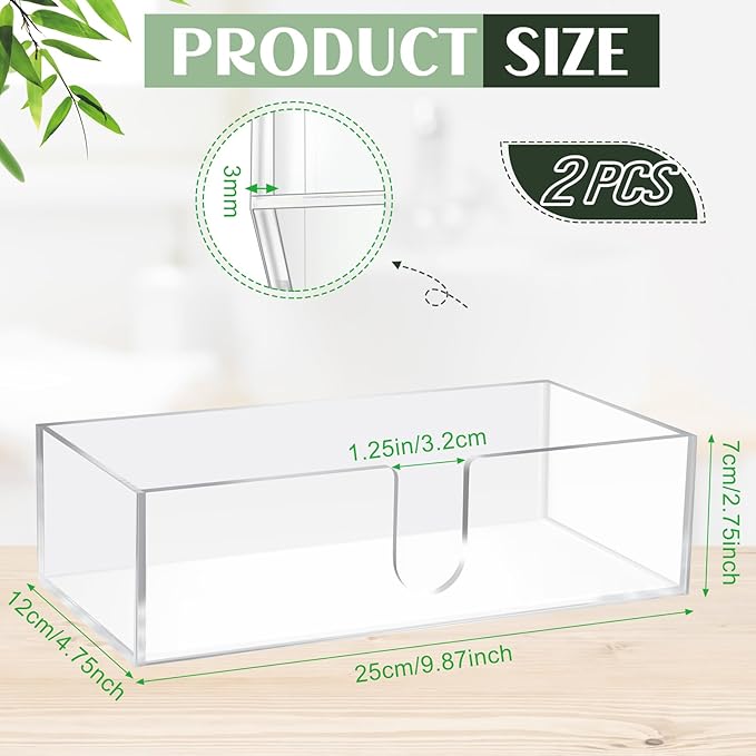 Mumufy 2 Pcs Paper Napkins Holder Fold Paper Towel Dispenser Height 2.75 Inch Acrylic Multifold Towel Dispenser for Guest Z Fold Disposable Countertop Holder Small Size(Clear)