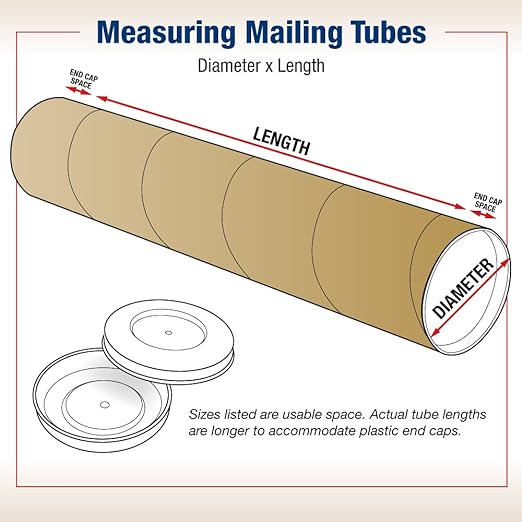 BOX USA BP2022K Mailing Tubes with Caps, 2" x 22", Kraft (Pack of 50)