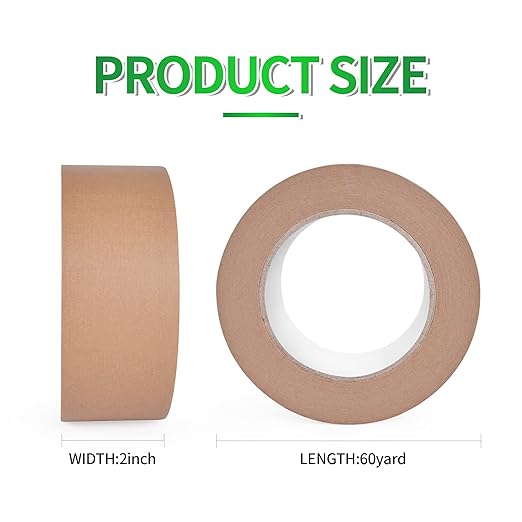 Eco-Friendly Kraft Paper Tape, Biodegradable Kraft Paper Tape, Recyclable Writable Packing Tape, Non-Coated Surface for Masking, Sealing, 2inch x 60yards, 24Rolls