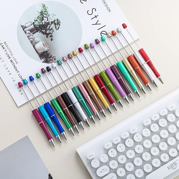 PASISIBICK 20 Colors Plastic Beadable Pens, Assorted Bead Pens for DIY PPL Gift with Shaft Black Ink, 20 Pieces