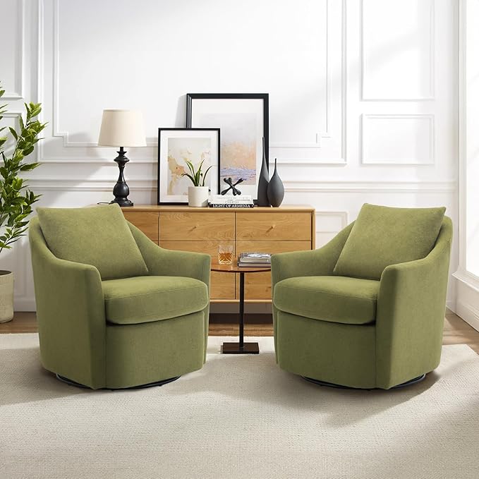 COLAMY Swivel Accent Chair, Living Room Chair Upholstered 360° Swivel Chair Modern Reading Armchair for Bedroom/Office/Nursery, Green