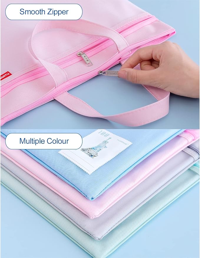 pendancy Mesh Zipper Pouch 11x13.7 in, Large Double Pocket Waterproof File Bag with Handle, A4 Size Foldable Document Storage for Puzzle Project/Cross Stitch/Travel/Office(Pink)