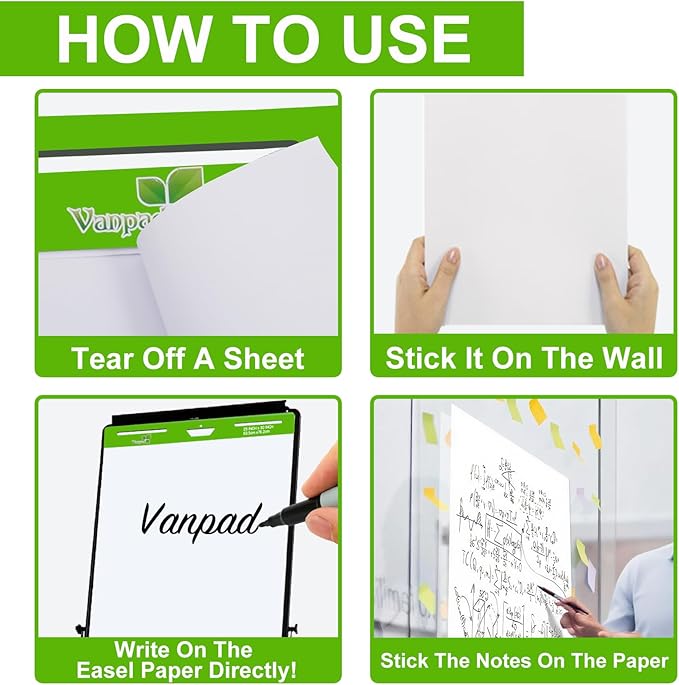 Sticky Easel Pad 25 in x 30 in, 35 Sheets/Pad, 4 Pads/Pack, 140 Sheets, Large White Sticky Easel Paper for Office and Classrooms, Flip Chart Paper for Teachers,Super Sticking Power & Bleed-Resistant