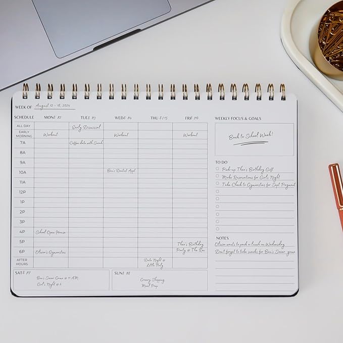 | Durable & Sleek | Undated Daily and Weekly Planner | 8.25" x 11.75" | To Do List Notebook for Work | Simple Design | Multiple Layouts | Planner and Notebook in One (Rust, Weekly Schedule - Landscape)