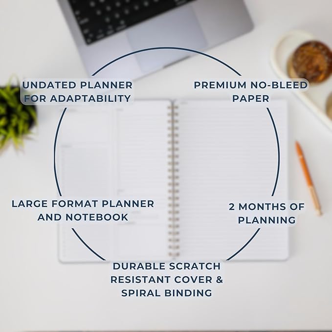 Undated Daily Planner | 8.25” x 11.75” To Do List Notebook | Work Productivity ADHD Organizer | Men and Women Planner | College Supplies | Navy | Portrait Layout
