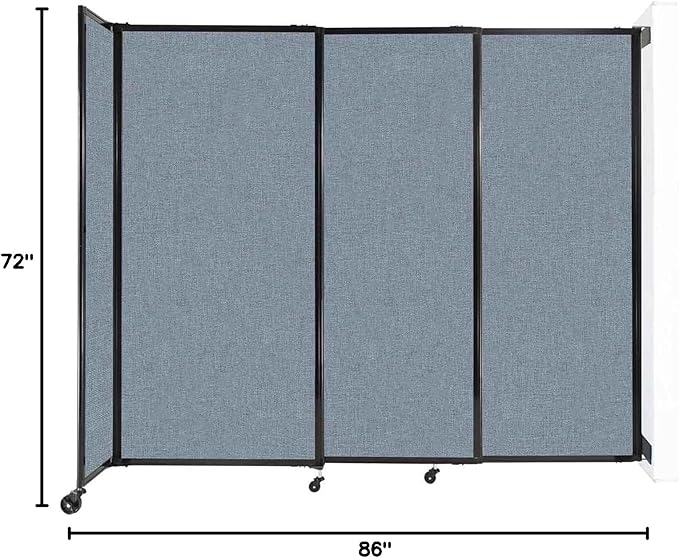 Wall-Mounted Sliding StraightWall Room Divider | Adjustable Widths | Locking Wheels | Room Separator | Up to 7'2" Wide x 6' Tall Powder Blue Fabric Panels