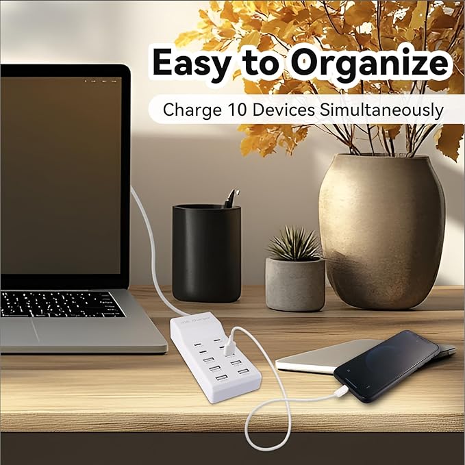 USB Charging Station, 10 Ports Family-Sized USB C Charger Block,USB Power Strip for Smart Phone Tablet Laptop Computer(2 Pcs)