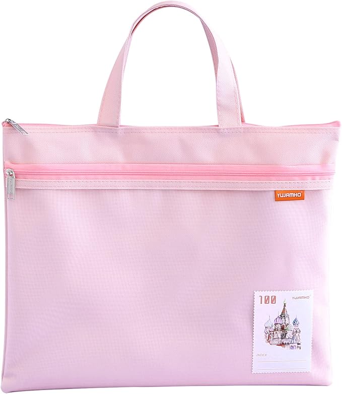 pendancy Mesh Zipper Pouch 11x13.7 in, Large Double Pocket Waterproof File Bag with Handle, A4 Size Foldable Document Storage for Puzzle Project/Cross Stitch/Travel/Office(Pink)