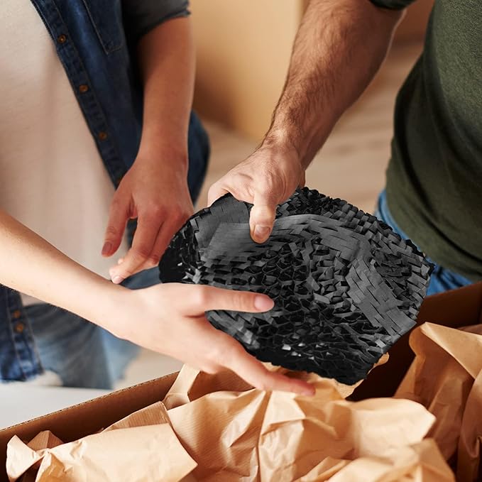 Black Honeycomb Packing Paper for Moving Breakables, 15 Inch x 100 Feet. Fragile Shipping Supplies. Perforated Packing Materials for Fragile Items. Moving Paper Wrap. Eco Friendly Packaging