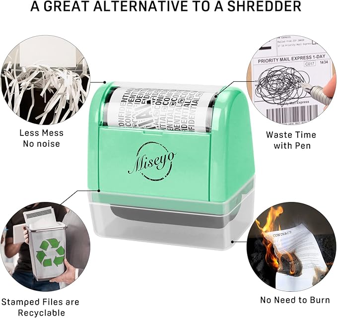 Miseyo Wide Roller Stamp Identity Theft Stamp 1.5 Inch Perfect for Privacy Protection - Mint Green