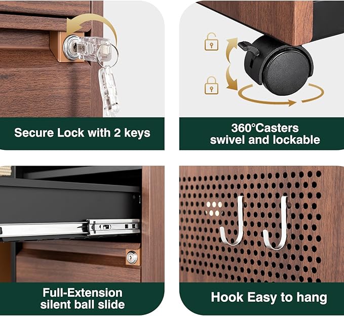 Mobile 2 Drawer File Cabinet,Metal File Cabinet with Lock,Lateral Printer Stand Filling Storage Cabinet for Home Office-A4/F4/Letter(Charging Socket)