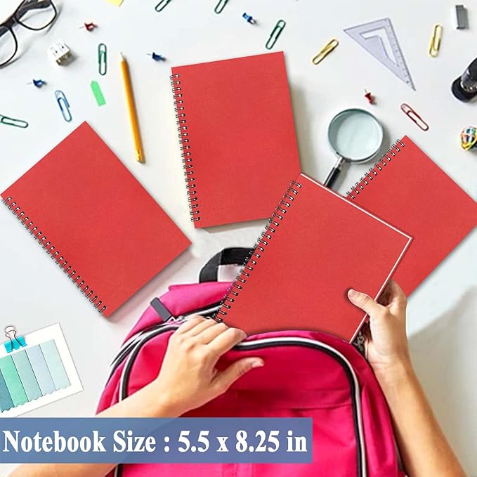 GINMLYDA 4Pack Small Spiral Notebook A5, 8.25x5.5โ 120 Lined Pages Wide Ruled Spiral Journal Bulk Blank Kraft Cover Spiral Bound Notebook & Writing Pads for Home Office Meeting Work Note Taking