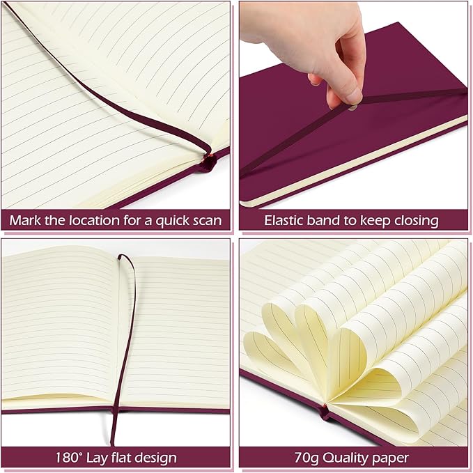 Honoson 20 Pack Lined Journal Notebooks A5 Hardcover Executive Notebook 5.5" x 8.3" PU Leather Wide Ruled Journals Bulk with Elastic Band for Home Business Office School Supplies(Burgundy)