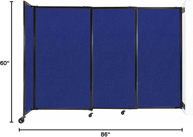 Wall-Mounted Sliding StraightWall Room Divider | Adjustable Widths | Locking Wheels | Room Separator | Up to 7'2" Wide x 5' Tall Royal Blue Fabric Panels
