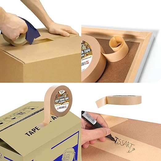 Kraft Paper Tape K49 - Self Adhesive Brown Frame Backing Tape Packing Tape with Oxidation Resistance for Picture Framing, Masking, Sealing and Packaging Use - 1inch Wide 180FT Long