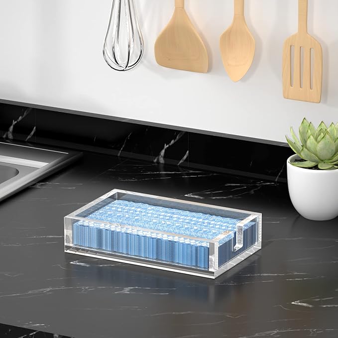 HIIMIEI Acrylic Napkin Holder for Bathroom, Acrylic Guest Towel Holder, Bathroom Napkins Guest Disposable Holder, Hand Towel Tray for Kitchen, Parties, Weddings, Party, Hotel, Restaurant(Clear)