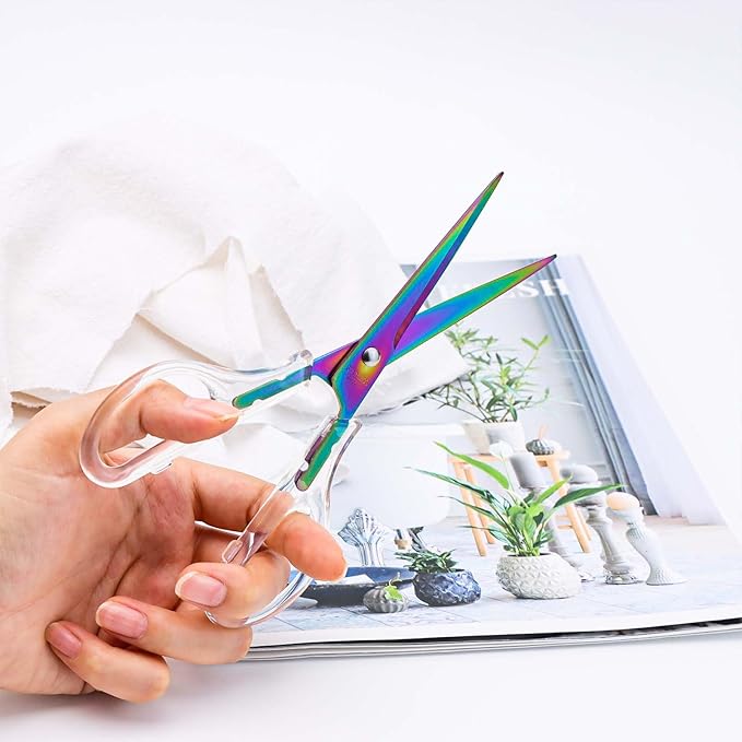Acrylic Scissors Rainbow Scissors 6.5" Clear Scissors Metal Blades Office Cutting Shears for Craft Supplies Desk Accessories