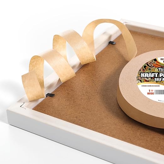 Kraft Paper Tape K49 - Self Adhesive Brown Frame Backing Tape Packing Tape with Oxidation Resistance for Picture Framing, Masking, Sealing and Packaging Use - 1inch Wide 180FT Long