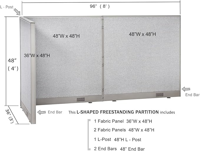 GOF Freestanding L Shaped Office Partition, Large Fabric Room Divider Panel, 36" D x 96" W x 48" H