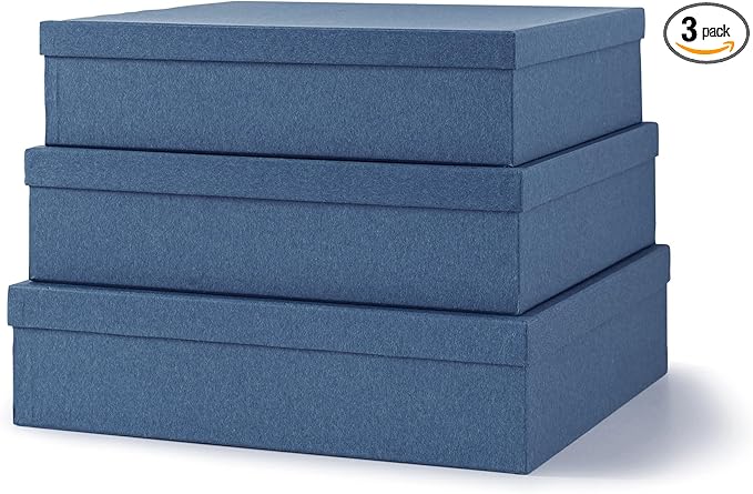 Soul & Lane Decorative Storage Boxes with Lids, Paper Storage Box Set for Keepsakes, Stationery, Office Organizers, Nesting Boxes, Navy Blue