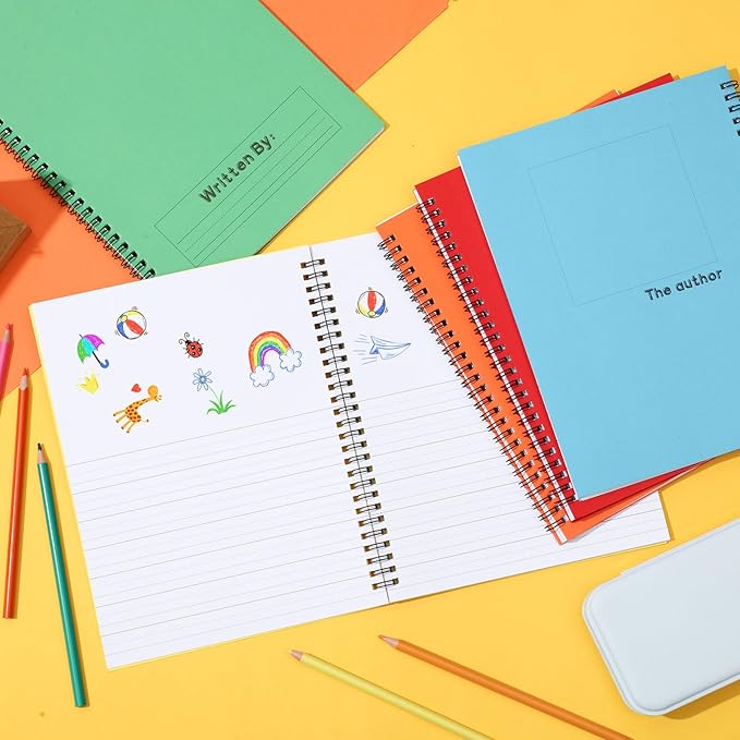 Henoyso 20 Pcs 100/50 Sheets Primary Composition Notebook K-2 Bulk Spiral Primary Journal Drawing Handwriting Practice for Kids Kindergarten 1st 2nd Back to School Supplies (Stylish Color,50 Sheets)