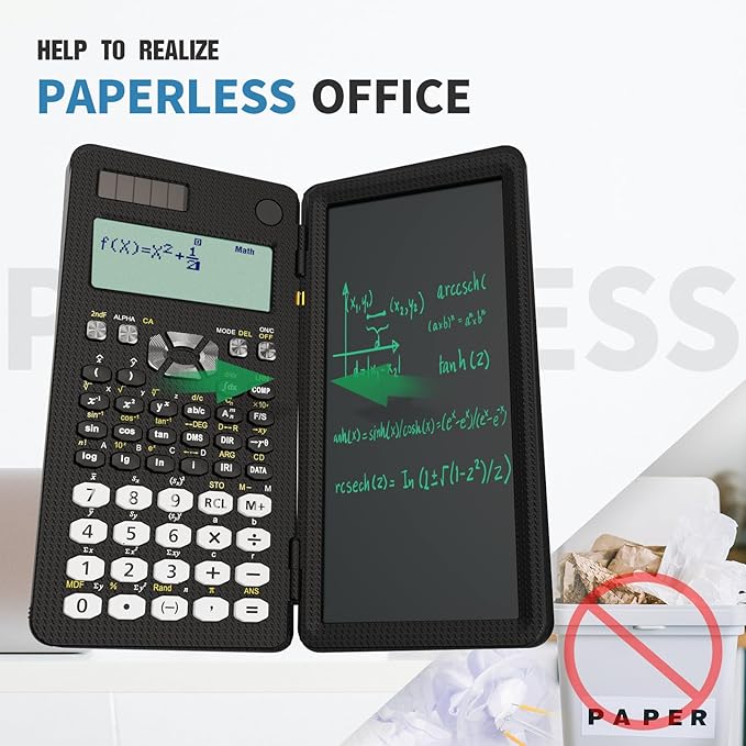 Scientific Calculator with Writing Tablet,ROATEE 991 MS Foldable 2-Line Display Science Calculator with Notepad,Middle High School Supplies for Students & College,Solar & Battery Powered,Easy to Carry