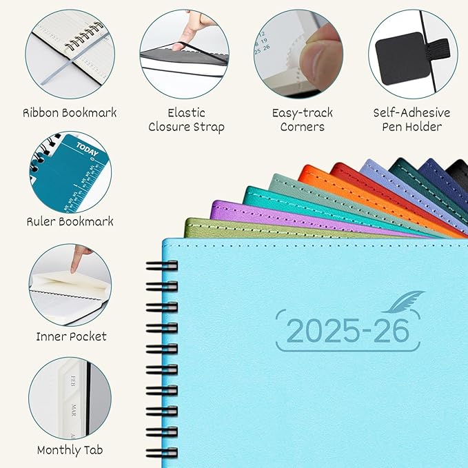 BEZEND Planner 2025-2026 Weekly and Monthly, 5.8" x 8.5" Academic Calendar (Jul 25-Dec 26) Vertical Daily Appointment with Hourly Timeslot & Monthly Tab, Spiral, PU Leather Softcover - Orange