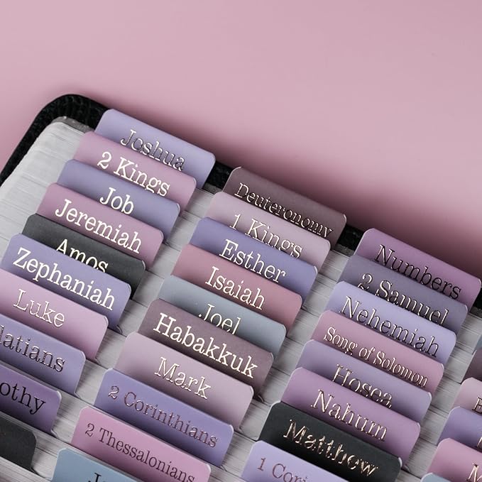UPAFEXXI-Laminated Bible Tabs (Gold Foil Embossed Lettering), Bible Tabs for Women and Men, Reposition Large Print Stickers, Easy to Read and Apply, 80 Chapters Labels for Easy Navigation(Purple)
