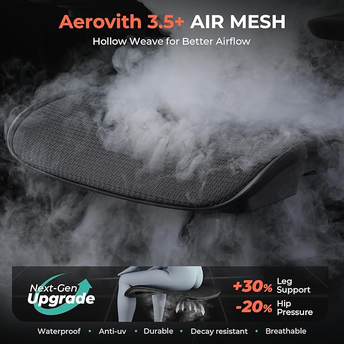 CAPOT Ergonomic Mesh Office Chair, Adjustable Lumbar High Back Desk Chair 400lbs, 4D Flip-up Arms, 3-Level Tilt Backrest, 3D Headrest, PU Wheels, Swivel Rolling Computer Seating for Long Desk Work