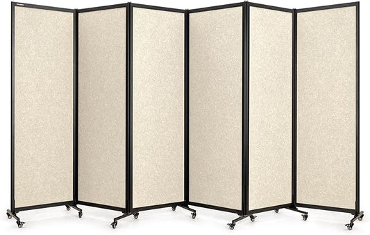 Upgrade Version Room Partition and Divider, Freestanding Rolling Dividers with Wheels,Office Privacy Screen Divider Wall,Classroom Felt Dividers,12'2"L* 6'7"H,6 Panel,Beige