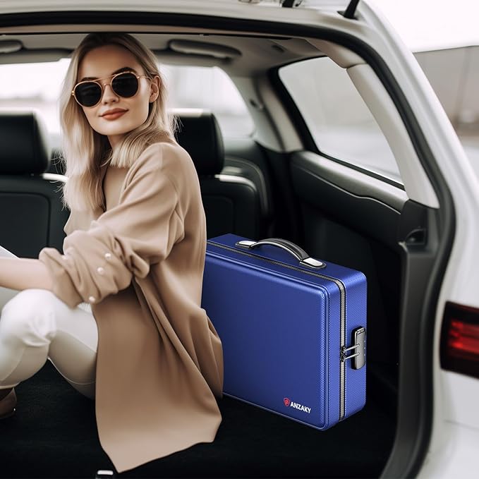 Fireproof Document Box with Fireproof Zipper, Hard Inner Shell Fireproof Document Bag with Lock, Fireproof Water Resistant Important Document Organizer 16 inch Laptop File Briefcase (Blue)