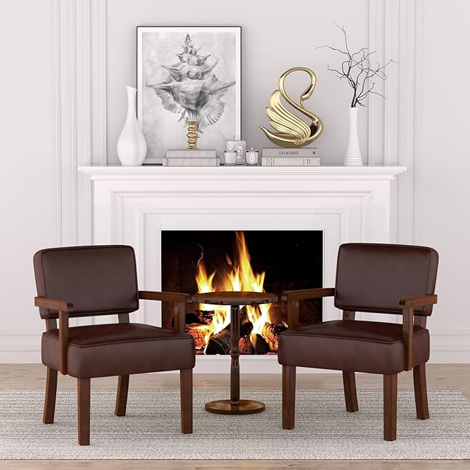 Accent Chair, PU Leather Living Room Chairs Oversize with Soft Seat and Armrests for Living Room Dinning Room Bedroom Reading Room Waiting Room