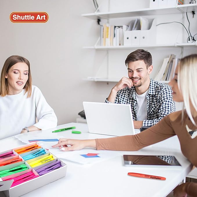 Shuttle Art 144 Pack Highlighters, Highlighters Assorted Colors Set, 8 Bright Colors Chisel Tip Highlighter Markers Bulk for Kid and Adult Coloring, Highlighting as School Supplies