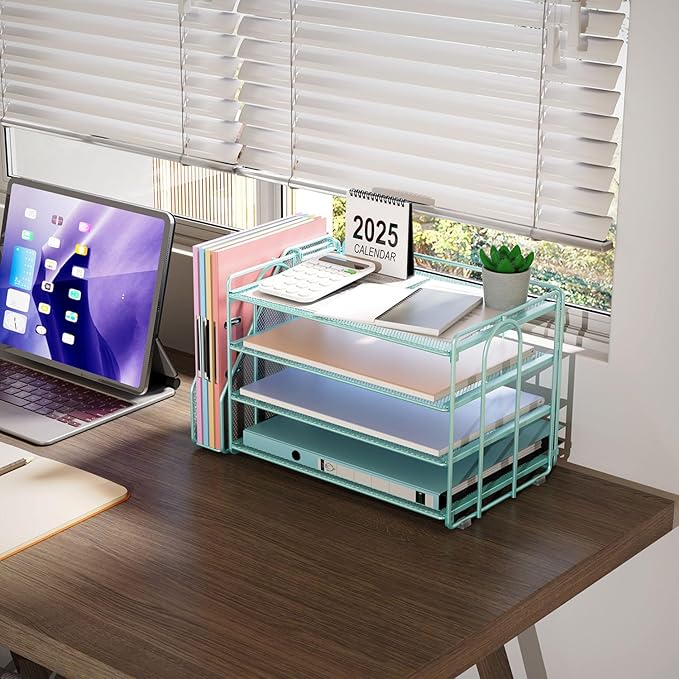 gianotter 4-Tier Paper Organizer With Magazine Holder, Desk Organizers and Accessories, Blue Desk Accessories, File Organizer for Office Supplies Storag(Blue)
