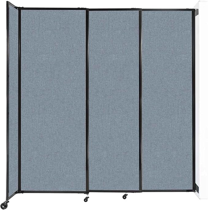 Wall-Mounted Sliding StraightWall Room Divider | Adjustable Widths | Locking Wheels | Room Separator | Up to 7'2" Wide x 7'6" Tall Powder Blue Fabric Panels