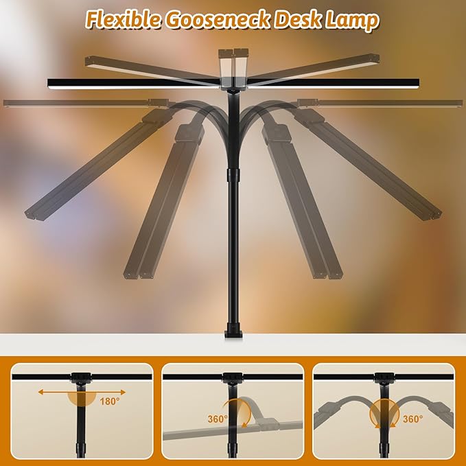 Double Head LED Desk Lamp with Remote Control Tall Desk Lamps for Home Office 24W Brightest Computer Desk Light Office Lamp for Workbench Drafting Architect Study Reading with Anti-Glare Cover