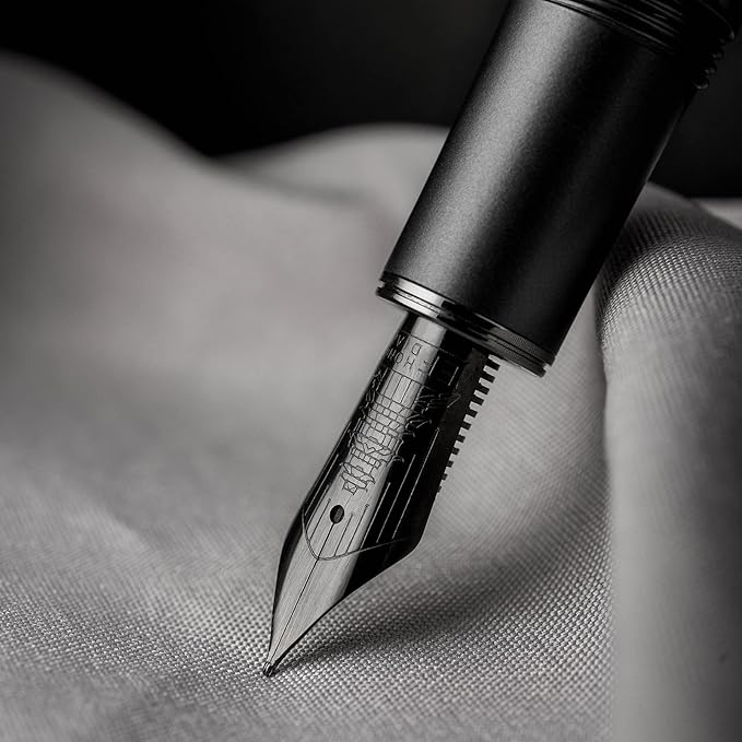 Hongdian N7 Gray Resin Piston Fountain Pen, Steel Fine Point Classic Pen Robbit on Top, Smooth Writing Pen with Metal Case