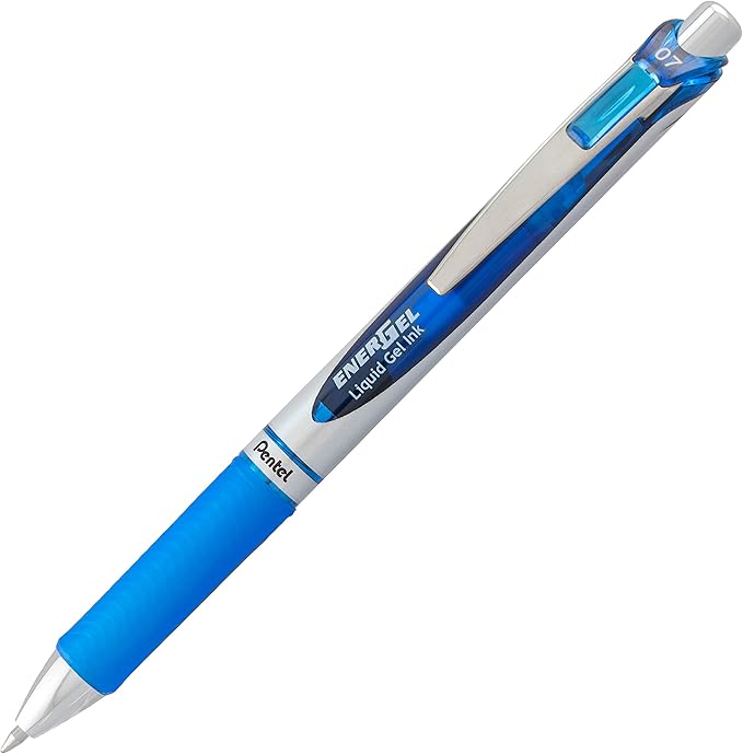 Pentel® EnerGel™ RTX Retractable Liquid Gel Pens, Medium Point, 0.7 mm, 54% Recycled, Blue Barrel, Blue Ink, Pack Of 12 Pens