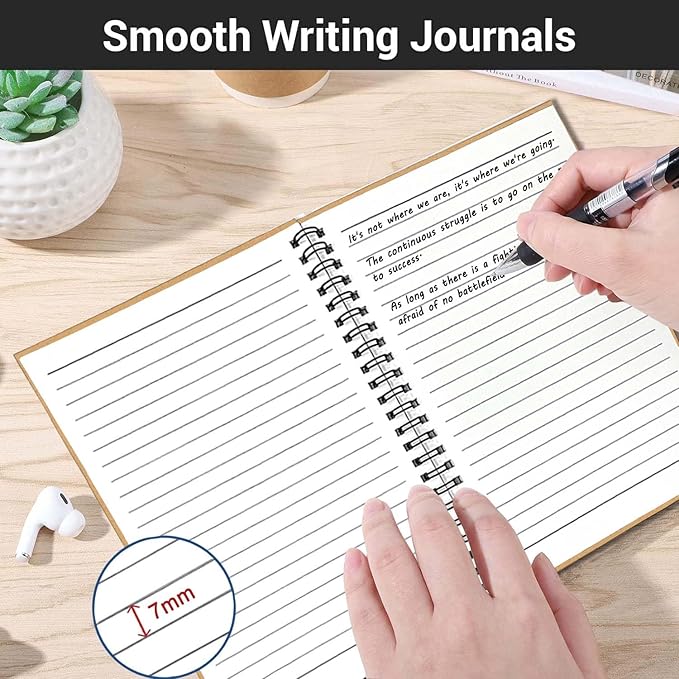 GINMLYDA 4Pack Small Spiral Notebook A5, 8.25x5.5โ 120 Lined Pages Wide Ruled Spiral Journal Bulk Blank Kraft Cover Spiral Bound Notebook & Writing Pads for Home Office Meeting Work Note Taking