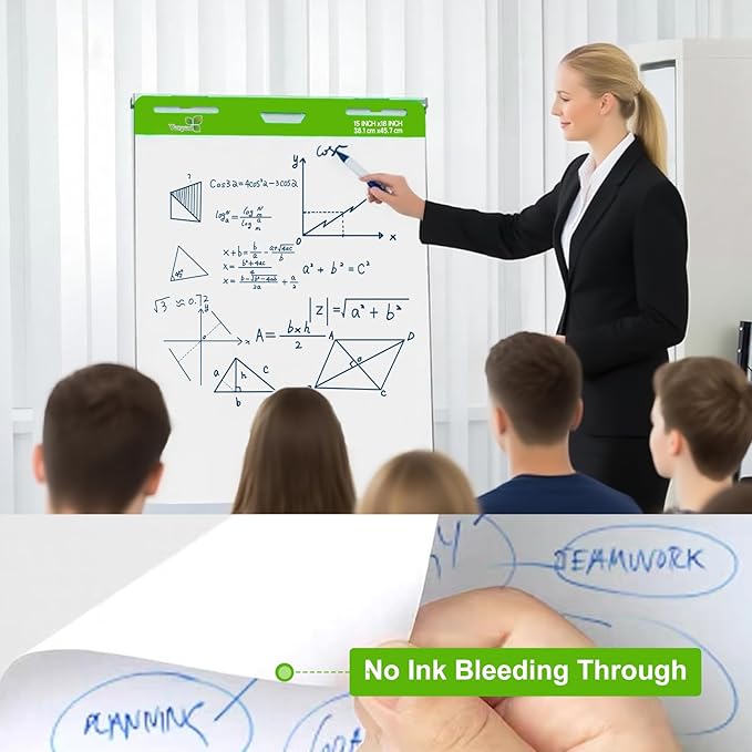 Sticky Easel Pad 15 in x 18 in, 35 Sheets/Pad, 4 Pads/Pack, 140 Sheets, Large White Sticky Easel Paper for Office and Classrooms, Flip Chart Paper for Teachers,Super Sticking Power & Bleed-Resistant