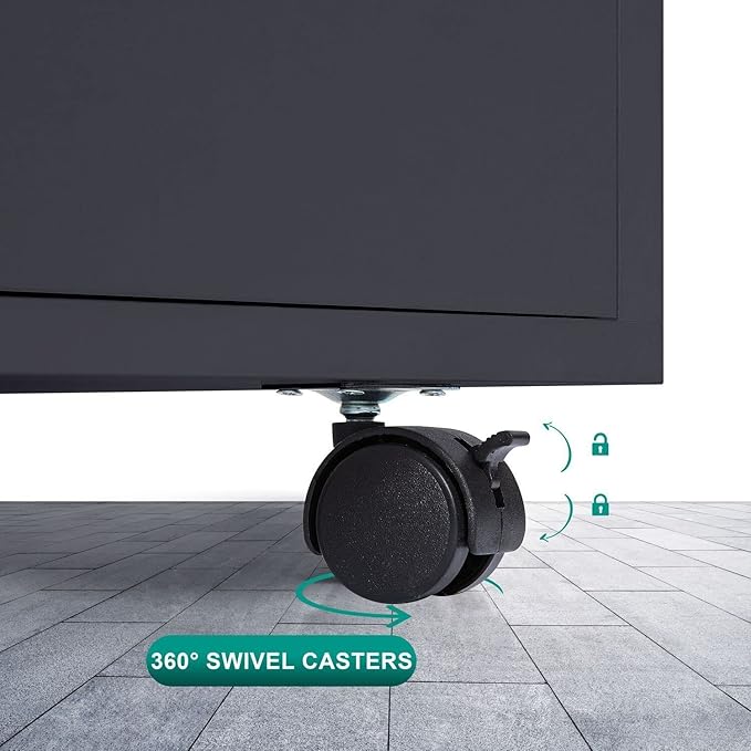 Naomi Home 7 Drawer Office File Cabinet, Storage File cabinets for Home Office, Office Organization Filing Cabinet with Wheels, Printer Stand with Storage, 180 lbs Capacity – Black