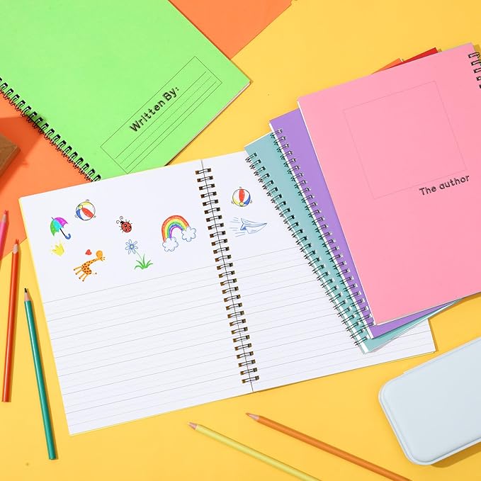 Henoyso 10 Pcs 100/50 Sheets Primary Composition Notebook K-2 Bulk Spiral Primary Journal Drawing Handwriting Practice for Kids Kindergarten 1st 2nd Back to School Supplies (Macaron Color,100 Sheets)