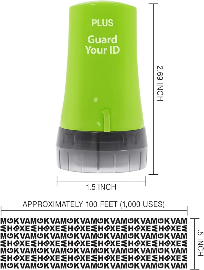 Guard Your ID Security Roller Set for Identity Theft Protection Advanced 2.0 Stamping and Redacting (Regular 3-Pack, Green)