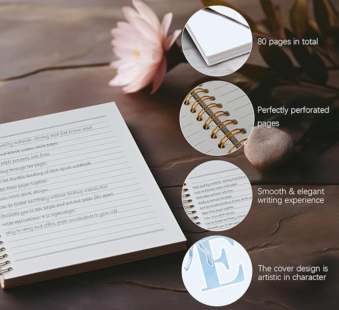 Initial E Notebook Journal,Personalized Teen Girl Gifts,Coquette Trendy Preppy Blue Bow Spiral Notebook,Monogrammed Gifts for Women Teen Girl,College Ruled Hardcover Spiral Notebook 5.5 x 8.3