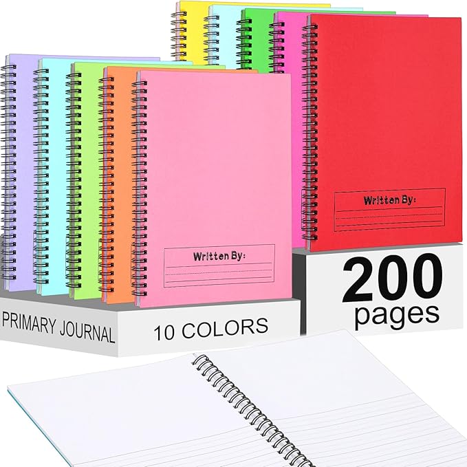 Henoyso 10 Pcs 100/50 Sheets Primary Composition Notebook K-2 Bulk Spiral Primary Journal Drawing Handwriting Practice for Kids Kindergarten 1st 2nd Back to School Supplies (Stylish Color,100 Sheets)