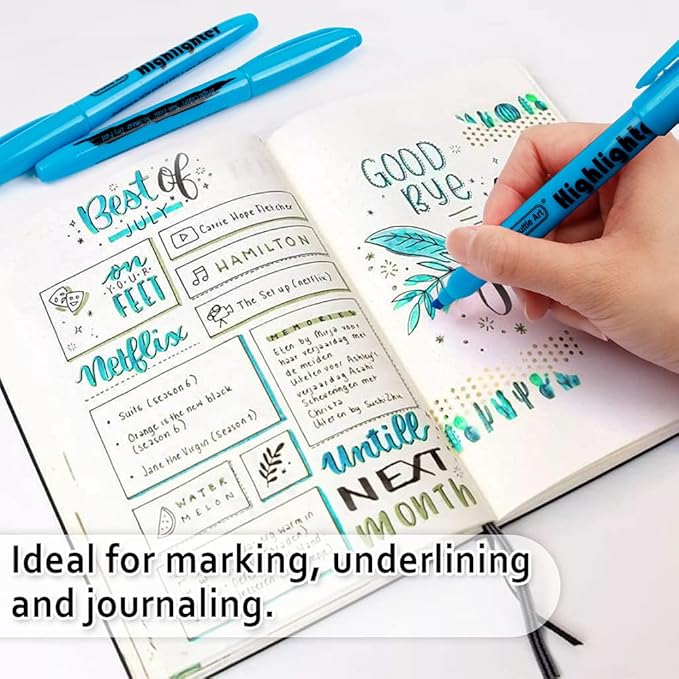 Shuttle Art Highlighters, 30 Pack Blue Highlighters Bright Colors, Chisel Tip Dry-Quickly Non-Toxic Highlighter markers for Adults Kids Highlighting in the Home School Office