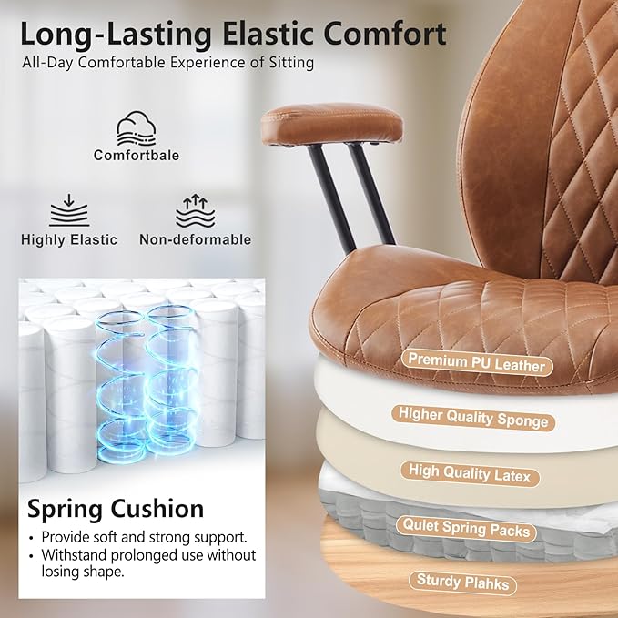 YFO Home Office Desk Chair Office Rubber Casters Ergonomic Computer Chair with Lumbar Support Adjustable Height Rolling Swivel Executive Task Armrests Chair๏ผ Brown Leather