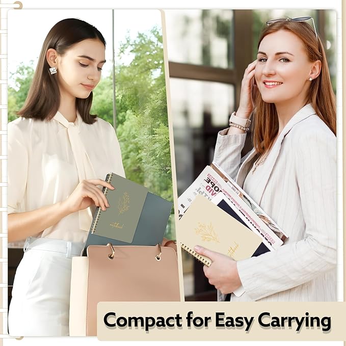 3 Pcs Spiral Notebook 5.9x8.3, 140 Pages Small Notebook for Women A5 College Ruled Journals Cute Notebooks with Large Pockets and Index Stickers for Home School Office Use(Green, Beige, Orange)