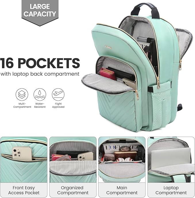 LOVEVOOK Laptop Backpack for Women 18.4 inch,Cute Womens Travel Backpack Purse,Professional Laptop Computer Bag,Waterproof Work Business College Teacher Bags Carry on Backpack with USB Port,Mint Green