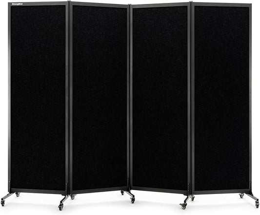 Upgrade Version Room Partition and Divider, Freestanding Rolling Dividers with Wheels,Office Privacy Screen Divider Wall,Classroom Felt Dividers,8'2"L* 6'7"H,4 Panel,Black